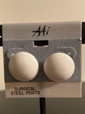 White Button Stud Earrings with Surgical Steel Posts by